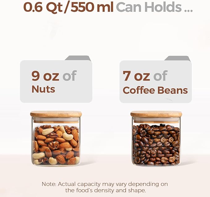 ComSaf 0.6 Qt Glass Food Storage Jars Set of 6, Clear Storage Containers with Airtight Lids, Pantry Organization Jar, Spice Jar, Blooming Tea, Coffee and Sugar Container, Canister Set for Kitchen - Image 3