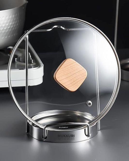 Pot Lid Organizer, Pot Lid Holder 304 Stainless Steel Pot Lid Stand,Lid and Spoon Rest Cutting Board Holder,Pot Lid Rack for Kitchen Utensil(Silver) by Mukkuri