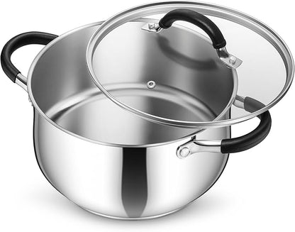 P&P CHEF Stainless Steel Stock Pot, 5 Qt Cooking Soup Pot with Visible Lid for Pasta, Tri-Ply Bottom & Dual Heatproof Handles, For Induction Gas All Stoves, Non-Toxic & Dishwasher Safe by PPCHEF