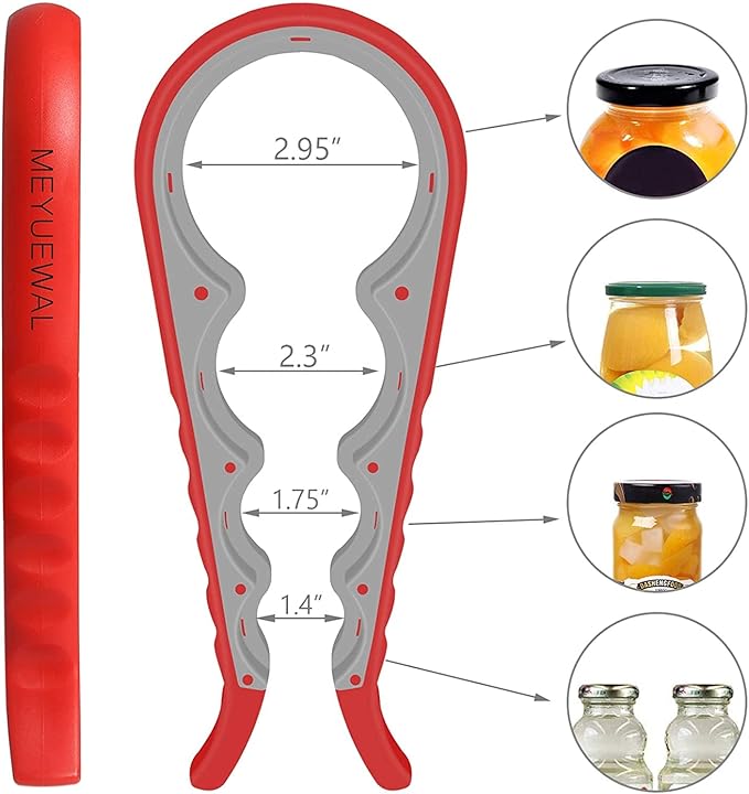 Jar Opener, 5 in 1 Multi Function Can Opener Bottle Opener Kit with Silicone Handle Easy to Use for Children, Elderly and Arthritis Sufferers (Apple Red） - Image 2
