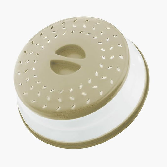 Collapsible Microwave Splatter Cover, Microwave Plate Cover With Steam Vent，BPA-Free Silicone & Plastic (Beige grey, 10.5IN)