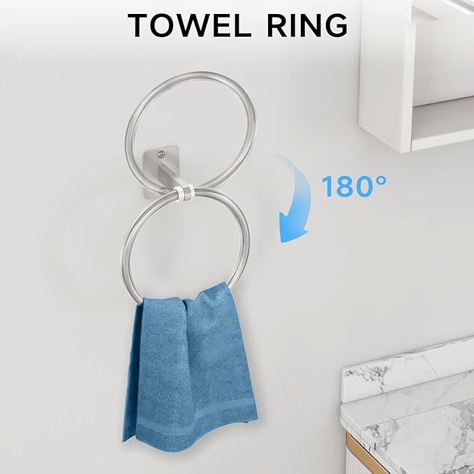 Brushed Nickel Bathroom Accessories Set, KLJKPA 4 Pieces Bathroom Hardware Set, 24 inch Towel Bar, Towel Racks for Bathroom, Robe Towel Hooks, Toilet Paper Holder Wall Mounted - Image 3