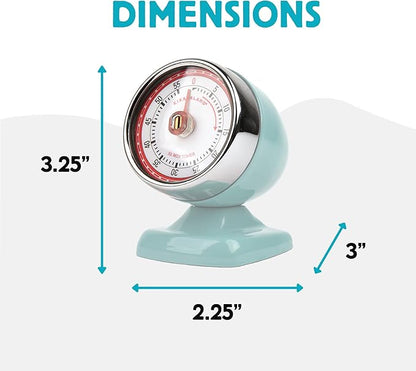 Kikkerland Vintage Streamline Timer – Retro Decor for Home & Kitchen – Windup Timekeeper in Blue - Image 4