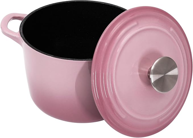 Flavehc Dutch Oven Pot with Lid 2.8 qt Cast Iron Dutch Oven for Bread Baking Pink Enameled Cast Iron Rice Pot with Handels - Image 5