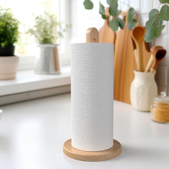Wooden Paper Towel Holder Stand for Jumbo Roll - Stylish Kitchen Paper Rack Bathroom Towel Roll Stand Organizer, UB, Solid Wood Simply Standing Countertop Paper Roll Holder, Standard - Image 6