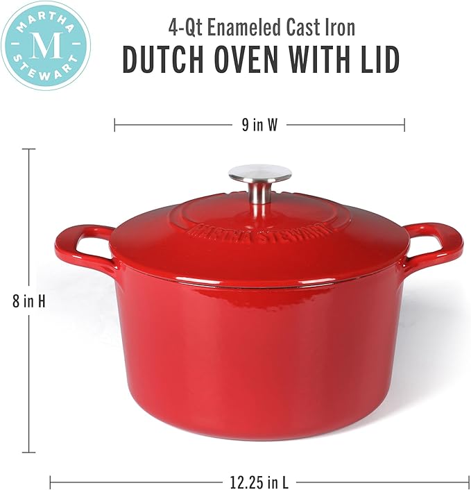 Martha Stewart Gatwick 4 Quart Enamel Cast Iron Dutch Oven - Red - Image 2