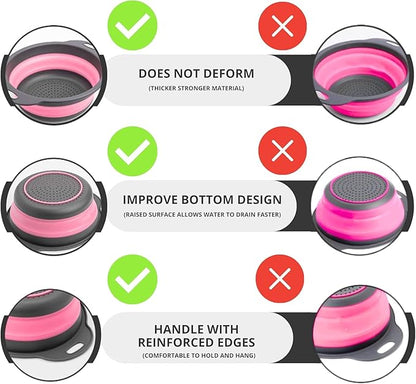 Pink Round Silicone Collapsible Colander – Small Silicone Round Kitchen Strainers with Plastic Handles Foldable Kitchen Strainer Perfect for Draining Pasta Vegetable and Fruit - Image 3