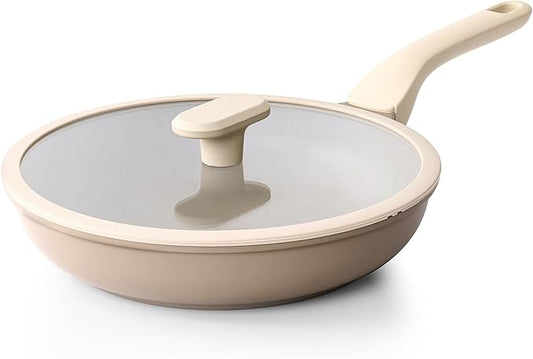 PRICUSIS Nonstick Frying Pan with Lid, Healthy Skillet, Egg Pan Nonstick Omelet Pan Chef's Pan, PFOA & PTFE Free, Induction Compatible (10 Inch W/L Natural Linen) by PRICUSIS