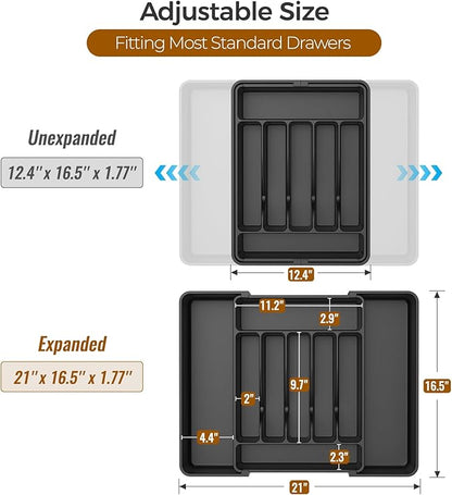ukeetap Extra Large Expandable Silverware Organizer, BPA-Free Food-Safe Cutlery Flatware Organizer, Kitchen Utensil Drawer Organizer, Adjustable Silverware Holder for Spoons Forks Knives, Black - Image 3