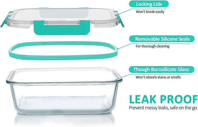 [80 oz & 36 oz]Extra Large Glass Food Storage/Baking Containers Set with Lids, 2 Pack 80 oz(10 cup)&2 Pack 36 oz (4.5 cup)Airtight Glass Container,Microwave,Oven,Freezer and Dishwasher, Green - Image 3