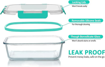 [80 oz & 36 oz]Extra Large Glass Food Storage/Baking Containers Set with Lids, 2 Pack 80 oz(10 cup)&2 Pack 36 oz (4.5 cup)Airtight Glass Container,Microwave,Oven,Freezer and Dishwasher, Green - Image 3