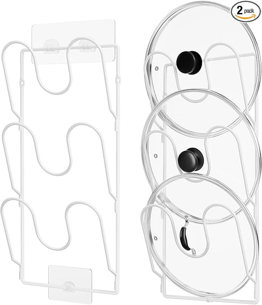 ORDORA 2 Pack Pot Lid Organizer Rack for Cabinet Door, 6-Tier Pot Lid Holders inside Cabinet, No Drilling Adhesive Wall Door Mounted Rustproof Pots and Pans Cover Organizers for Kitchen Storage, White by ORDORA