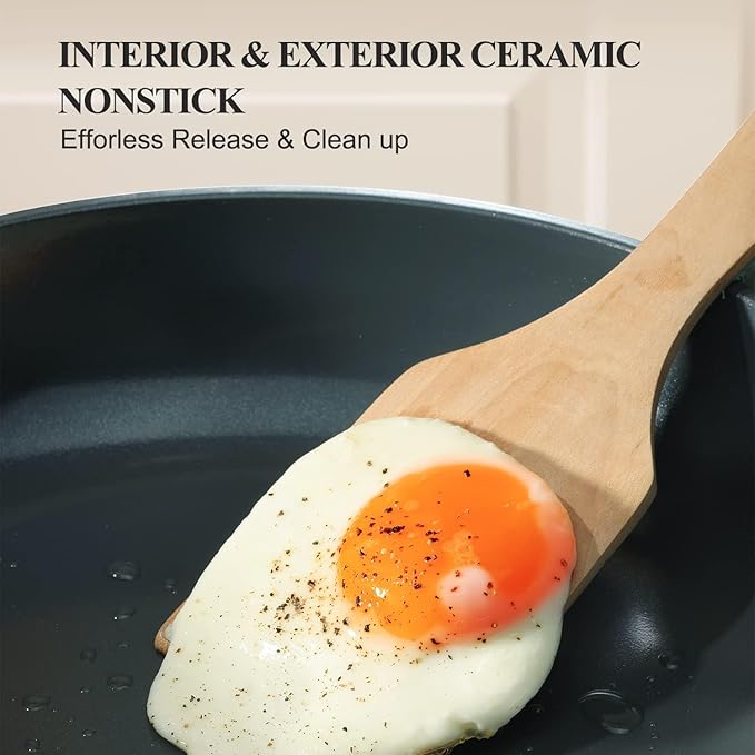 PRICUSIS Nonstick Ceramic Frying Pan with Lid, Non Toxic Skillet, Healthy Egg & Omelet & Chef's Skillet, PTFE PFOA & PFAS Free, Induction Compatible. (10Inch W/L) - Image 5