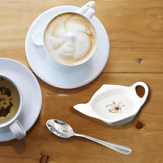 Ceramic Tea Bag Holder Teapot shaped Teabag Coaster Tray 4.5 inches Spoon Rest with Spoon