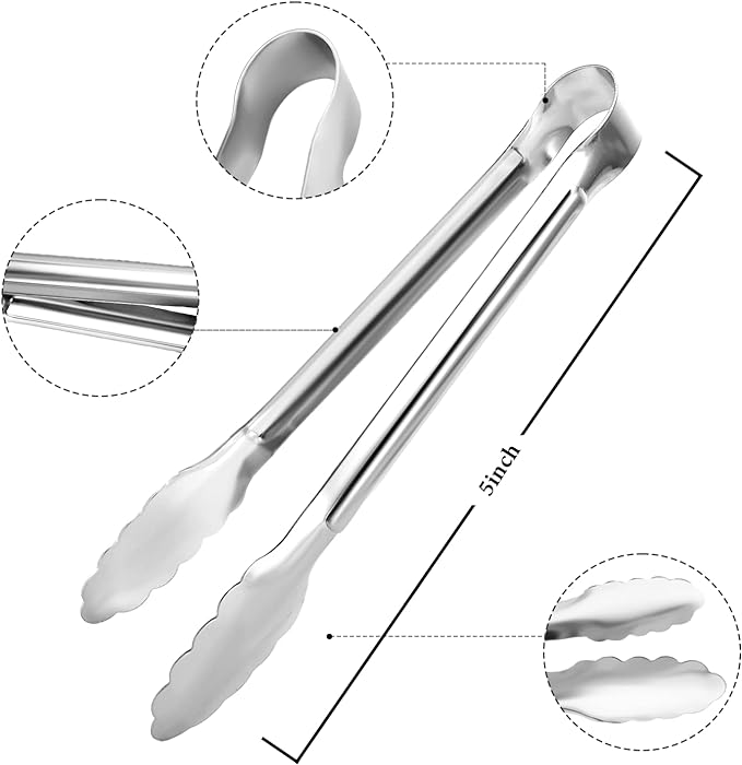 12 Pack Small Serving Tongs,XEVOM Stainless Steel Sugar Tongs Mini Appetizers Tongs Mental Kitchen Tongs for Serving Food (5inch) - Image 2