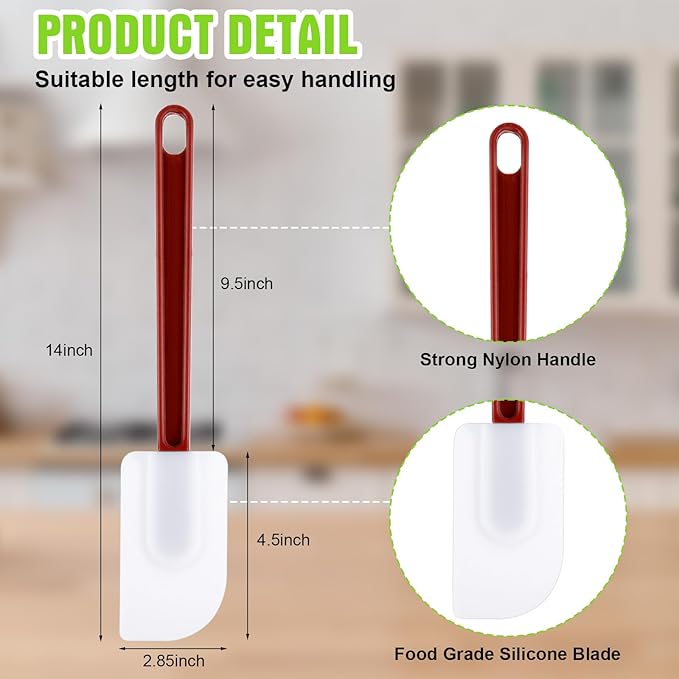 Meekoo 5 Pieces 14 Inch Rubber Spatula, 500°F High Heat Resistant Silicone Spatula Commercial Food Grade for Kitchen Cooking Baking Dishwasher Safe(Brown Red) - Image 2