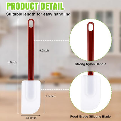 Meekoo 5 Pieces 14 Inch Rubber Spatula, 500°F High Heat Resistant Silicone Spatula Commercial Food Grade for Kitchen Cooking Baking Dishwasher Safe(Brown Red) - Image 2