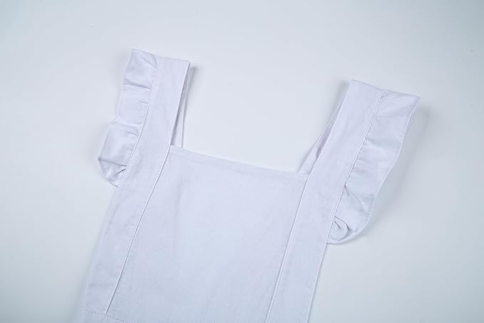 Hyzrz Retro Adjustable Ruffle Aprons with Pockets for Women Girls Vintage Cross Back Pinafore Dress Maid Costume Apron