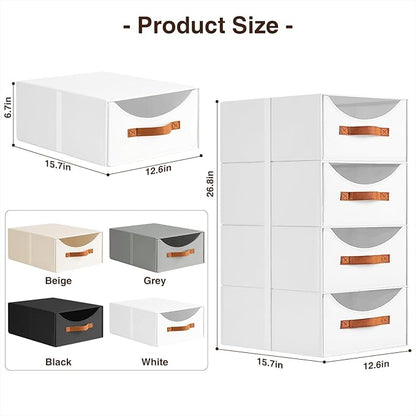 Homsorout Stackable Storage Drawers - Large Collapsible Storage Bins with Drawers, 8 Pack Closet Shelf Organizer Basket, Fabric Pull Out Organizer for Bedroom, Living Room, Dorm, White