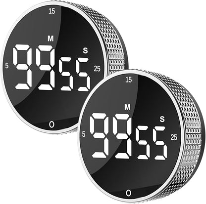 Upgrade Digital Kitchen Timer - Magnetic Countdown Countup Visual Pomodoro Timer with Large LED Display, 3-Preset Times (5, 15, 25), 3 Volume Levels, Ideal for Cooking, Baking and Fitness (2, Silver) by Junvil