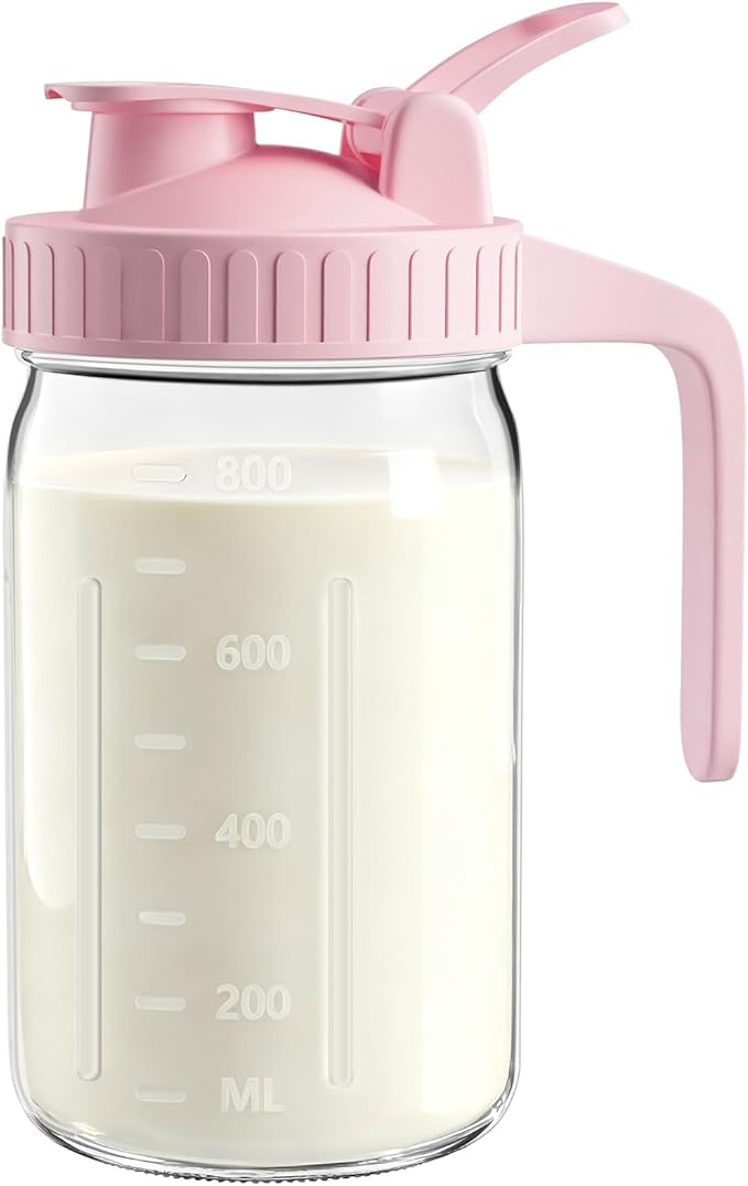 32oz Breast Milk Pitcher with Lid - Airtight Leakproof Glass Storage with Flip Cap & Pour Spout, Wide Mouth 1 Quart Breastmilk Storage Container Breastfeeding Essentials for Breastmilk, Formula, Milk by VA1KENE