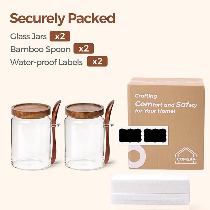 ComSaf of 2(0.8Qt) Glass Coffee Canister, Airtight Coffee Container with Spoon for Coffee Lovers to Store Whole Beans or Grounds, Coffee Jar Organize Coffee Bar & Office Tabletop - Image 8