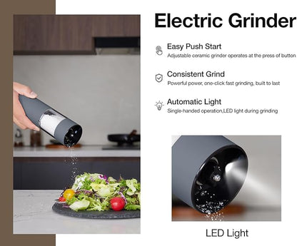 Stainless Steel Electric Salt and Pepper Grinder Set (Wedgwood Blue) - 2 Pack Rechargeable Mills with LED Light, 6 Adjustable Grind Modes & Rustproof Design - Premium Kitchen Tool with USB-C Charging - Image 2