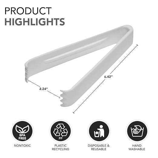 Party Essentials TN-65W Plastic Serving Tong, 6-1/2" Length, White (Case of 144) - Image 3