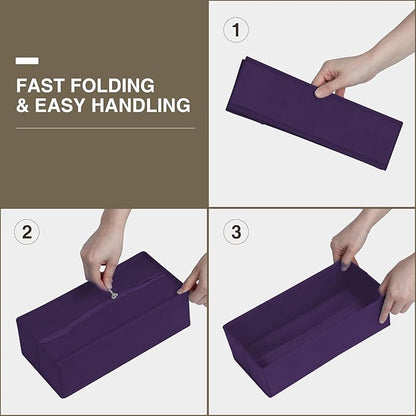 DIMJ Drawer Organizers Clothes, Set of 8 Dresser Organizer Bins, Fabric Closet Organizers and Storage, Shallow Drawer Dividers for Nursery, Clothing, Baby Clothes, Socks, Underwears, Tie (Purple) - Image 6