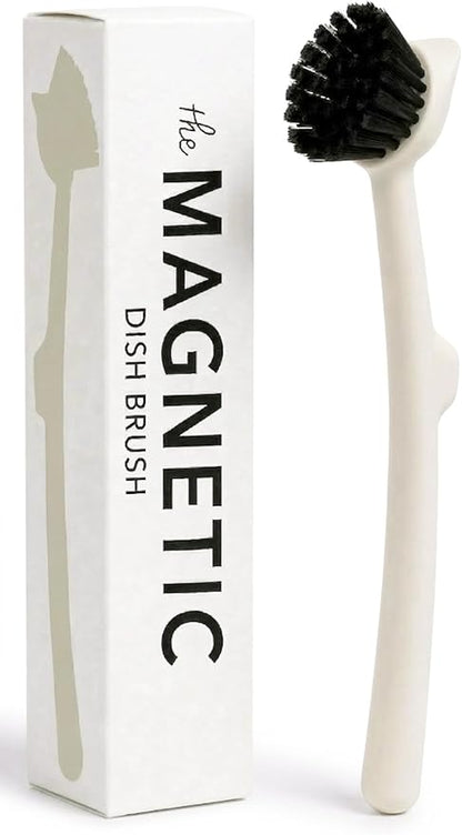 Earth & Mango Magnetic Dish Brush & Scraper, Snaps to Sink, Non-Scratch, Dishwasher Safe, Dish Scrubber – Warm Sand Beige