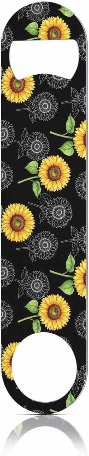 Sunflowers Stainless Steel Bottle Opener Vibrant Yellow Watercolor Flower Vintage Style Floral Black Flat Beer Bottle Opener Keychain for Home Kitchen Bar Restaurant Party Birthday Gift