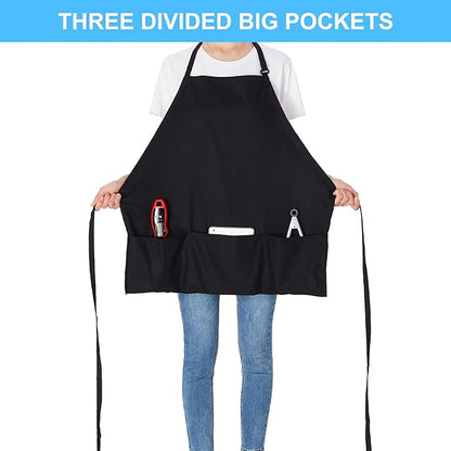 Jubatus 2 Pack 3 Pockets 100% Cotton Adjustable Bib Apron Chef Kitchen Cooking Aprons for Women Men, Black - Image 2