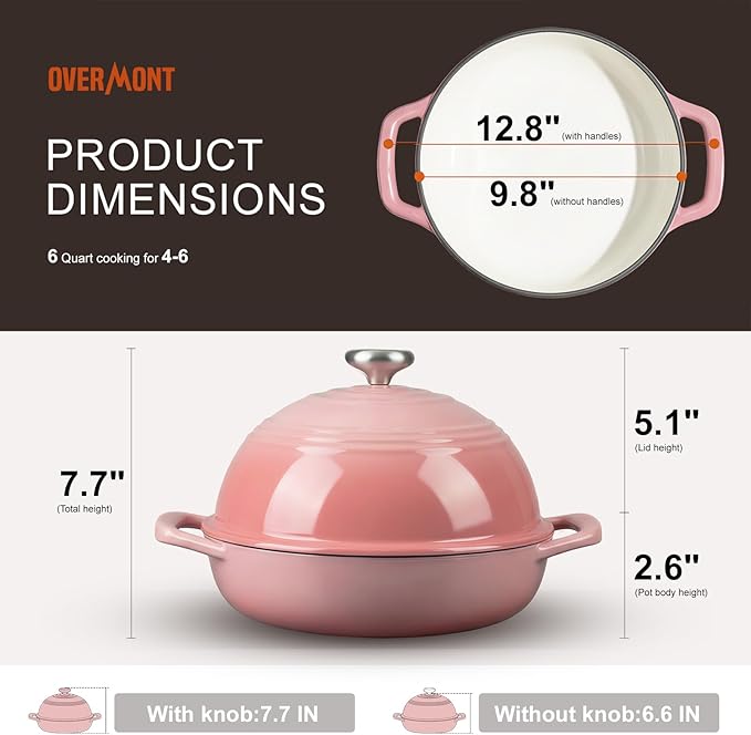 Overmont Enameled Cast Iron Bread Oven - 6QT Bread Dutch Oven for Sourdough Baking - Bread Pot with Dome Lid Cotton Potholders & Cookbook - Multi-Functional Bread Pan For Baking Frying Roasting - Image 5
