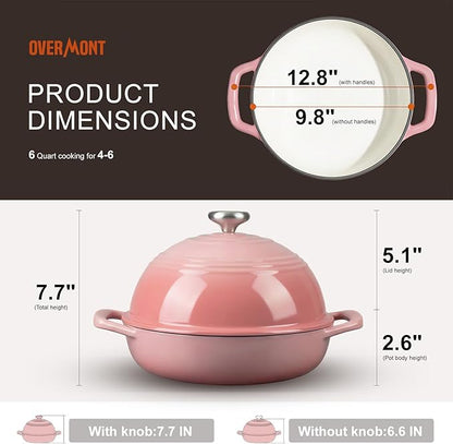 Overmont Enameled Cast Iron Bread Oven - 6QT Bread Dutch Oven for Sourdough Baking - Bread Pot with Dome Lid Cotton Potholders & Cookbook - Multi-Functional Bread Pan For Baking Frying Roasting - Image 5