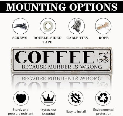 Funny Coffee Signs, Coffee Because Murder is Wrong Sign, Vintage Wall Decorations for Home Bar/Basement/Garage/Man Cave, Coffees Station Decors, Decorative Metal Wall Signs 15.8x4 Inches - Image 3