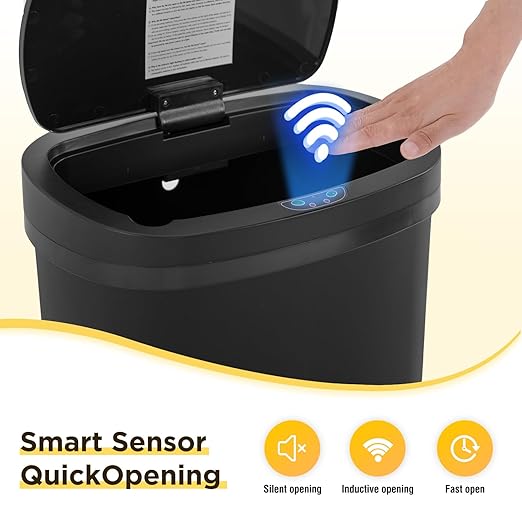BestOffice | 13 Gallon Plastic Trash Can with Lid | Dark Black | Automatic Touchless Garbage Can | Odor Control | Modern Oval Design | Easy to Clean | Fits Any Kitchen, Bathroom, Office or Home - Image 5