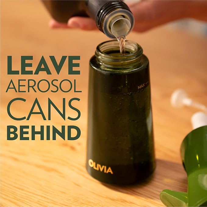 FLAIROSOL OLIVIA Oil Sprayer for Cooking, 200ml Glass Olive Oil Sprayer, Continuous Oil Spray Bottle with Portion Control, Oil Dispenser for Kitchen, Air Fryer, Salad, BBQ (Green Bottle, Gold Print) - Image 4
