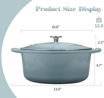 EDGING CASTING Enameled Dutch Ovens Cast Iron Dutch Oven Pot with Lid for Bread Baking, Cook, Dual Handle, 5.5 Quart, Seasalt - Image 3