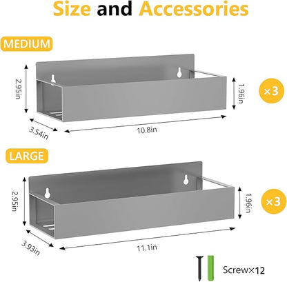 SMRCAD Magnetic Spice Rack Organizer for Fridge Seasoning Organizer for Kitchen storage with Screw Magnetic Shelf with Hook for Refrigerator and Oven (6pack-Grey) - Image 5
