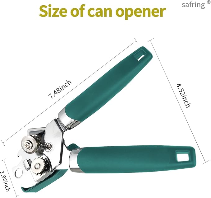 Safring Can Opener Manual, Handheld Strong Heavy Duty Stainless Steel Can Opener, Comfortable Handle, Sharp Blade Smooth Edge, Can Openers with Multifunctional Bottle Opener, Aqua Sky - Image 2