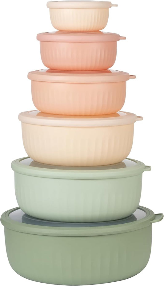 COOK WITH COLOR Prep Bowls with Lids- Wide and Deep Nesting Plastic Small Mixing Bowl Set with Lids, 12 Piece Set - Wide Bowls, Mint/Pink by CookwithColor