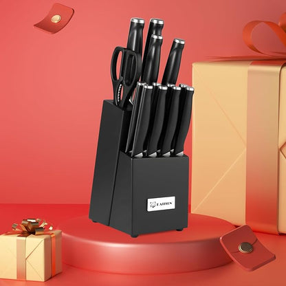 15-Piece Kitchen Knife Set with Block, ABS Ergonomic Handle for Chef Knife Set and Serrated Steak Knives Knife Sharpener and Kitchen Shears, Dishwasher Safe, Black Block - Image 7