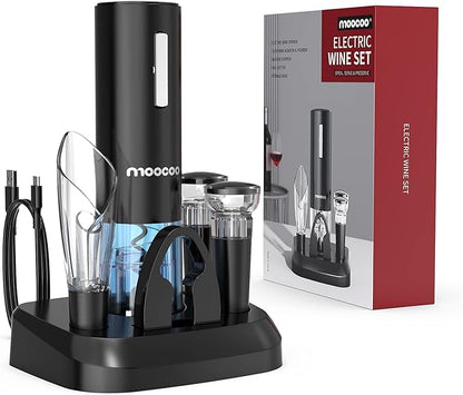 Moocoo Electric Wine Opener with Charging Base, Cordless Electric Wine Bottle Opener with 2-in-1 Aerator &Pourer, Foil Cutter, 2 Vacuum Preservation Stoppers, Display Charging Station for Easy Storage by Moocoo
