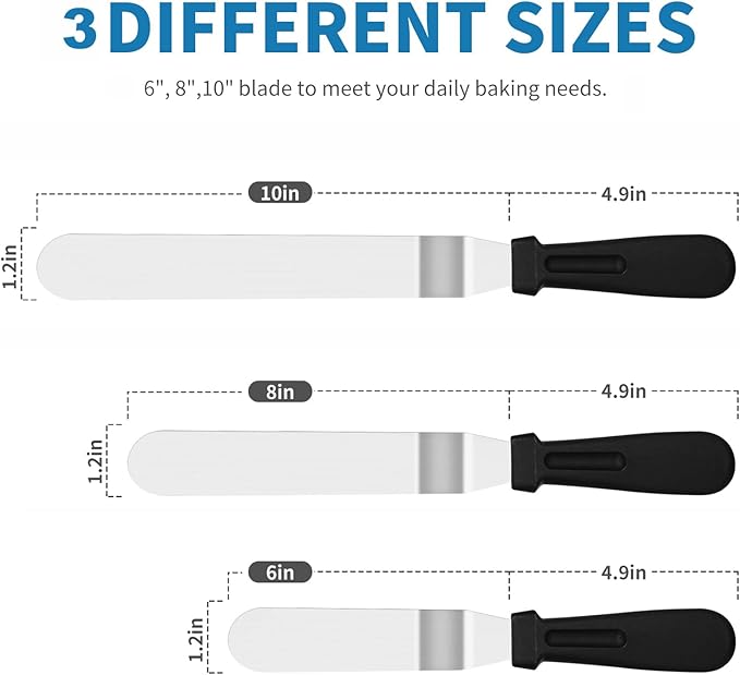 3 PCS Icing Spatulas, Offset Spatula, Stainless Steel Cake Decorating Spatulas Set 6/8/10 inch Professional Angled Cake Spatula Plastic Frosting Handle for Home, Kitchen or Bakery by XEKIGU - Image 2