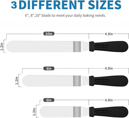 3 PCS Icing Spatulas, Offset Spatula, Stainless Steel Cake Decorating Spatulas Set 6/8/10 inch Professional Angled Cake Spatula Plastic Frosting Handle for Home, Kitchen or Bakery by XEKIGU - Image 2