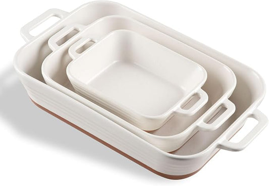 Sweejar Relief Casserole Dishes for Oven, Ceramic 9x13 Baking Pans Set for Cooking, Cake, Banquet and Daily Use, Rectangular Bakeware Set, Porcelain Baking Dish, Lasagna Pan Deep with Handles(Color Blocking) by Sweejarco1949
