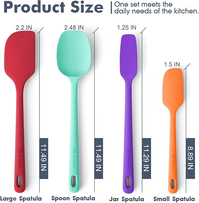 ChefAide 4 Pieces Silicone Spatula Set, Food Grade Rubber Spatula, Upgrade Strong Handle with Ergonomic Grip, Heat Resistant for Nonstick Cookware, Cooking - Image 2