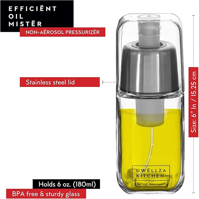 DWËLLZA KITCHEN Olive Oil Dispenser Bottle For Kitchen Set 6 oz Sprayer For Cooking and Glass 17 Oz. Cooking Pour Dispenser With Measurements for Cooking, Airfryer, Salad & BBQ - Image 6