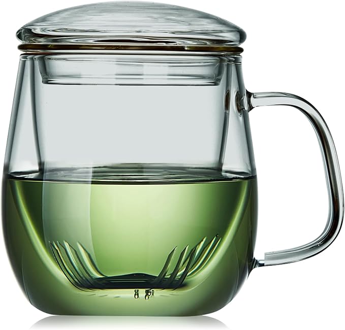 Glass Tea Cup with Infuser and Lid, 17.6oz/520ml Large Borosilicate Teacup, Clear Mug for Loose Leaf Tea, Blooming Tea, Tea Bags - Perfect Christmas or Birthday Gift for Men. by DOPUDO