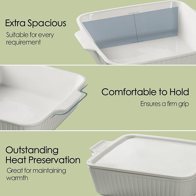 Dizada 10" Square Casserole Dish with Lid - 2-in-1 Porcelain Baking Dish 2.6 Qt, Oven to Table Ceramic Bakeware for Lasagna, Cake, Microwave Dishwasher Safe